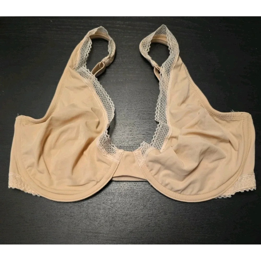 NOS 2014 Victorias Secret Women Unlined Demi Bra 34DD Nude Beige Lace Trim Comfy